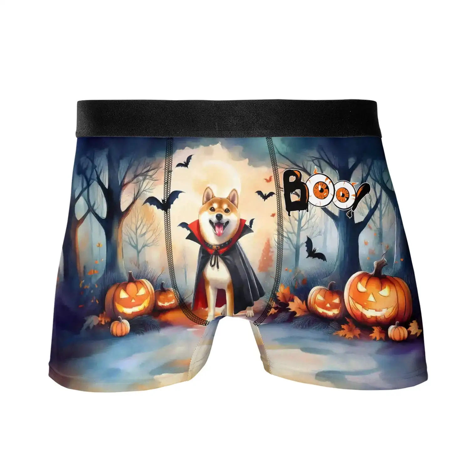 Happy Halloween Vampire Shiba Inu BOO with Pumpkins Fun and Spooky All Over Print Boxer Briefs Underwear for Men Dad