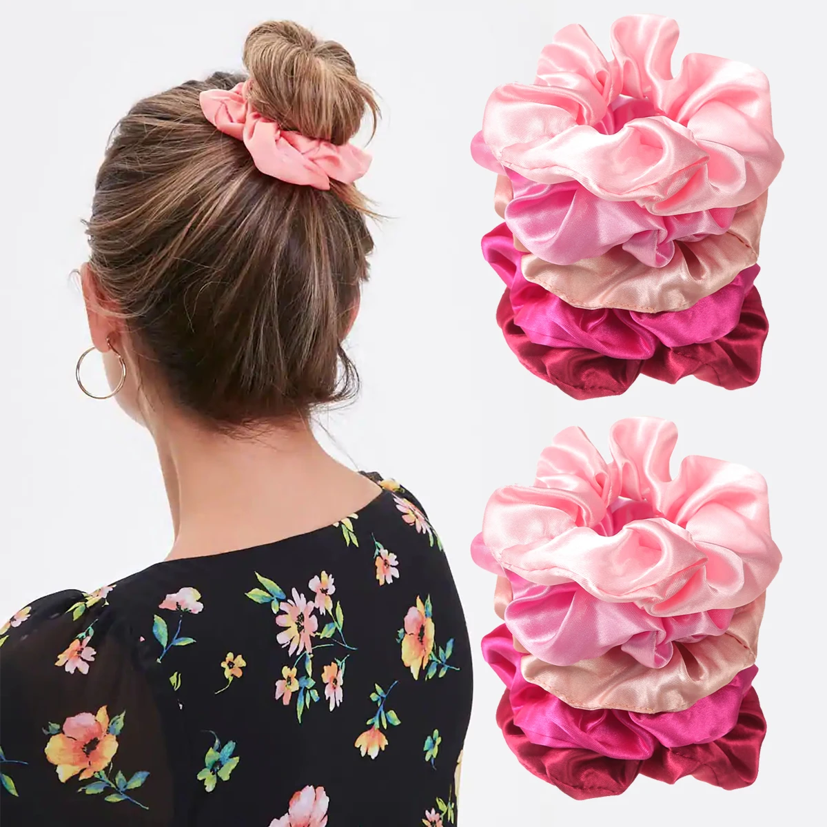 1/4pcs Satin Pink Scrunchies Elastic Hair Ties Women Girls Silk Hair Bands Ponytail Holder Hair Rubber Bands Hair Accessories