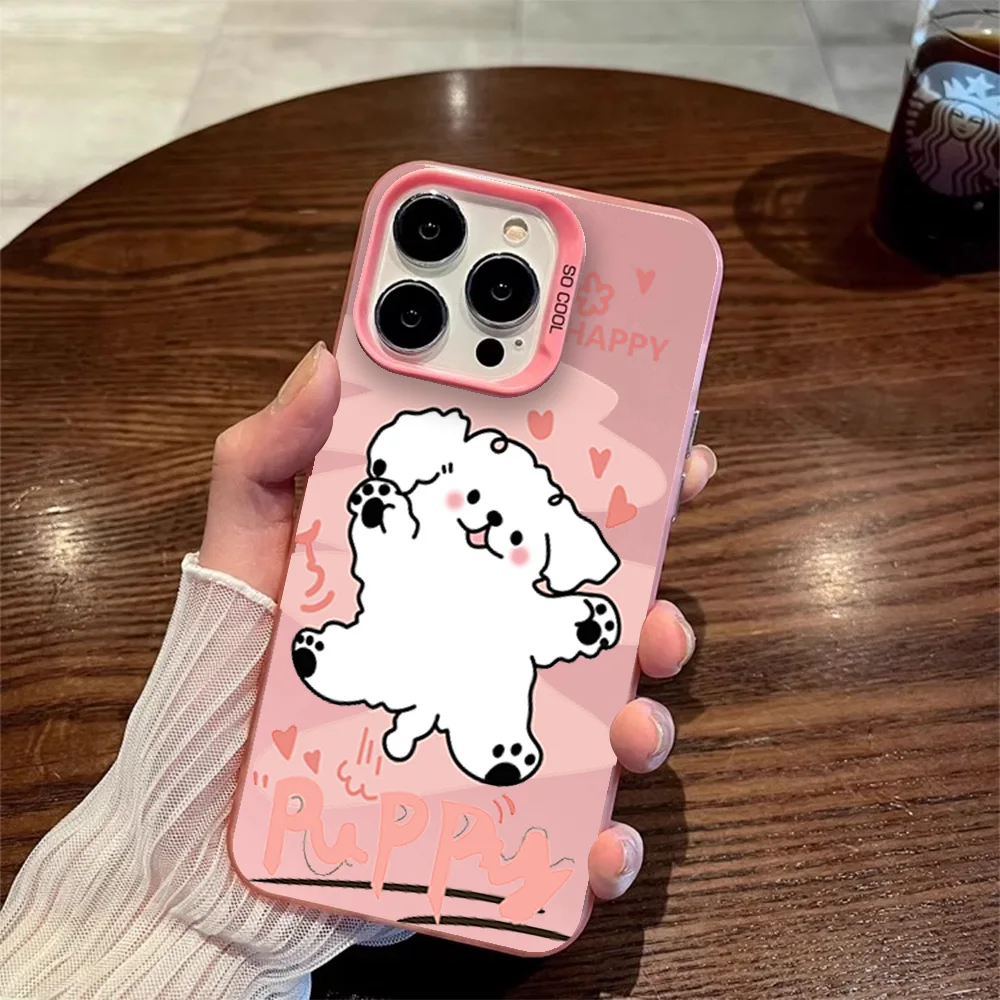 Fashion Line Puppy Small Fresh Cute Cartoon Sister Models Etui na telefon do iPhone 12 11 13 14 15 16 Max Pro Plus Laser Cover