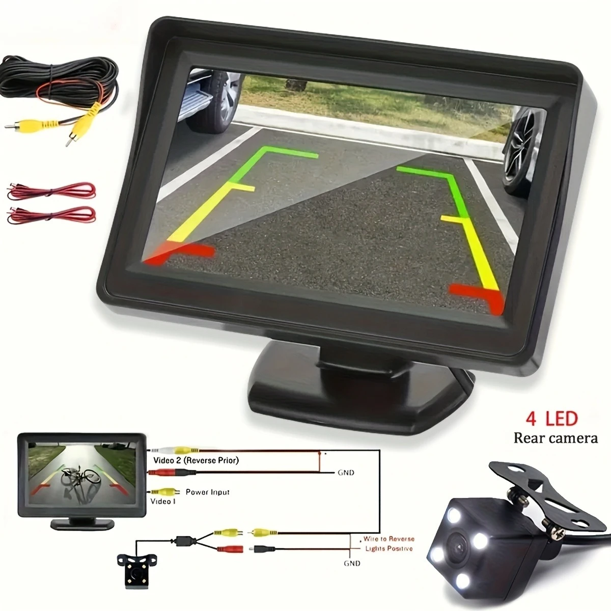 4.3-Inch Desktop Reverse Imaging Monitor Hard-Wired, ≤36V Operating Voltage, No Battery Required, for Three-Wheel Drive Vehicles