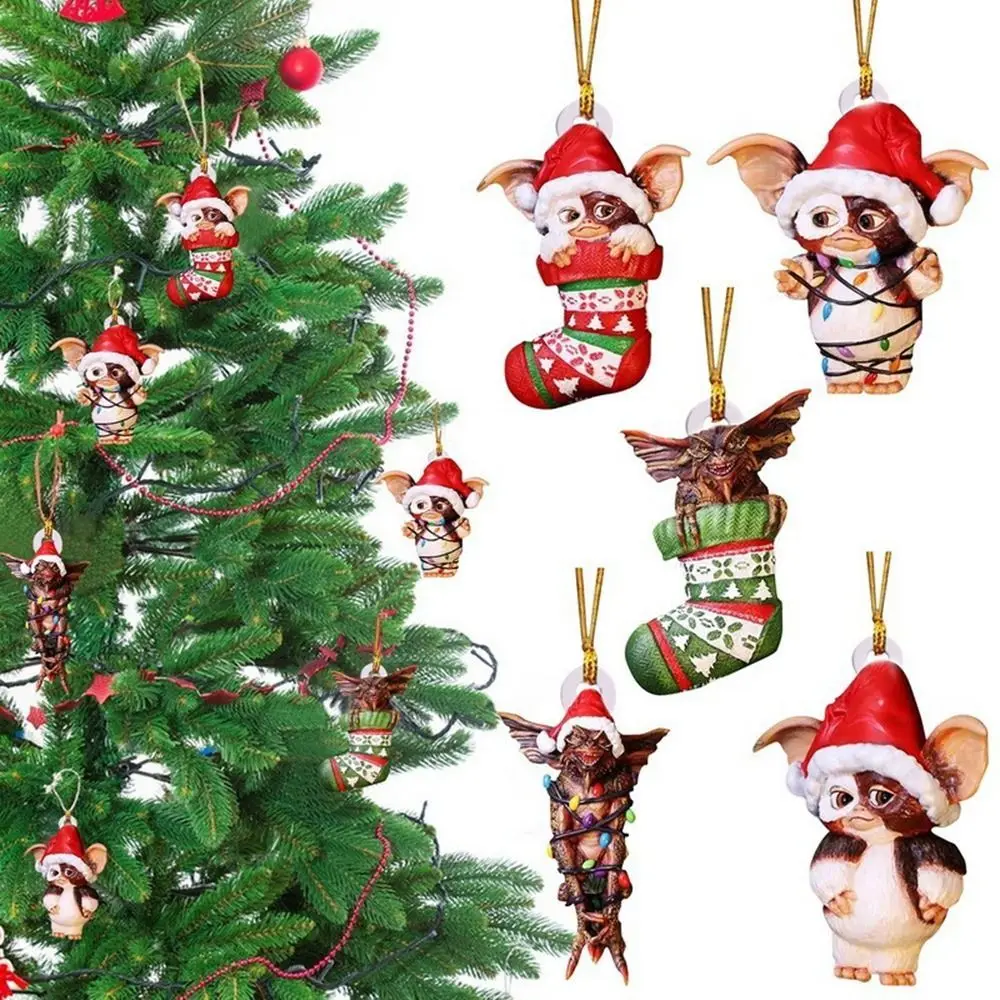 2D Cute Creative Christmas Socks Dog Flying Dragon Gremlins Gizmo Chrismtas Tree Pendants Merry Christmas Xmas Ornament Gifts