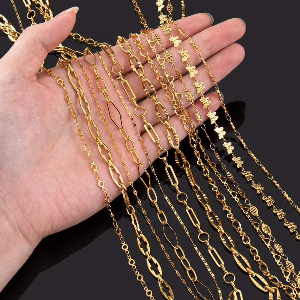 

1Meter Multi Styles Stainless Steel Gold Color Link Chain Bulk Chains for DIY Necklace Bracelet Jewelry Making Wholesale No Fade
