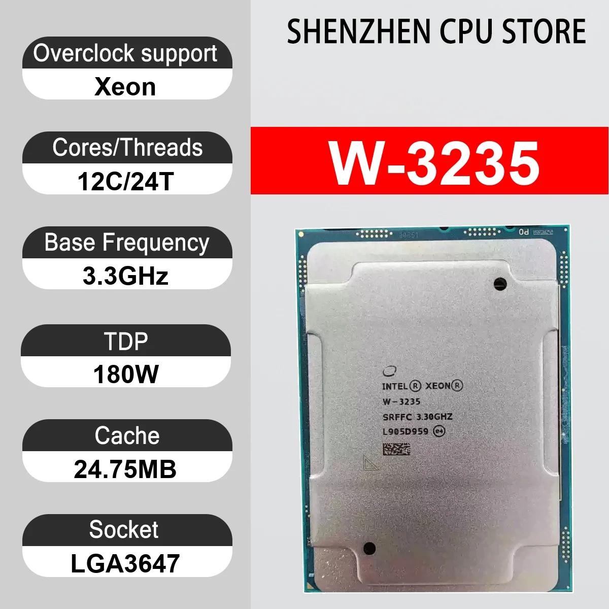 Intel Xeon W-3235 12 Core 24 Thread 3.3GHz 180W 24.75MB Cache 14nm Cascade Lake-SP DDR4-2933 MHz SRFFC LGA3647