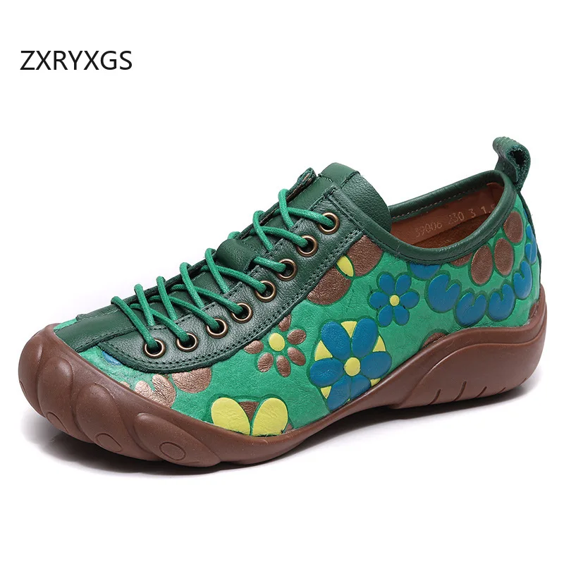 

ZXRYXGS 2025 Cross Straps Full Real Leather Printing Women Fashionble Sneakers Flat Wedges Casual Shoes Temperament Trend Shoes