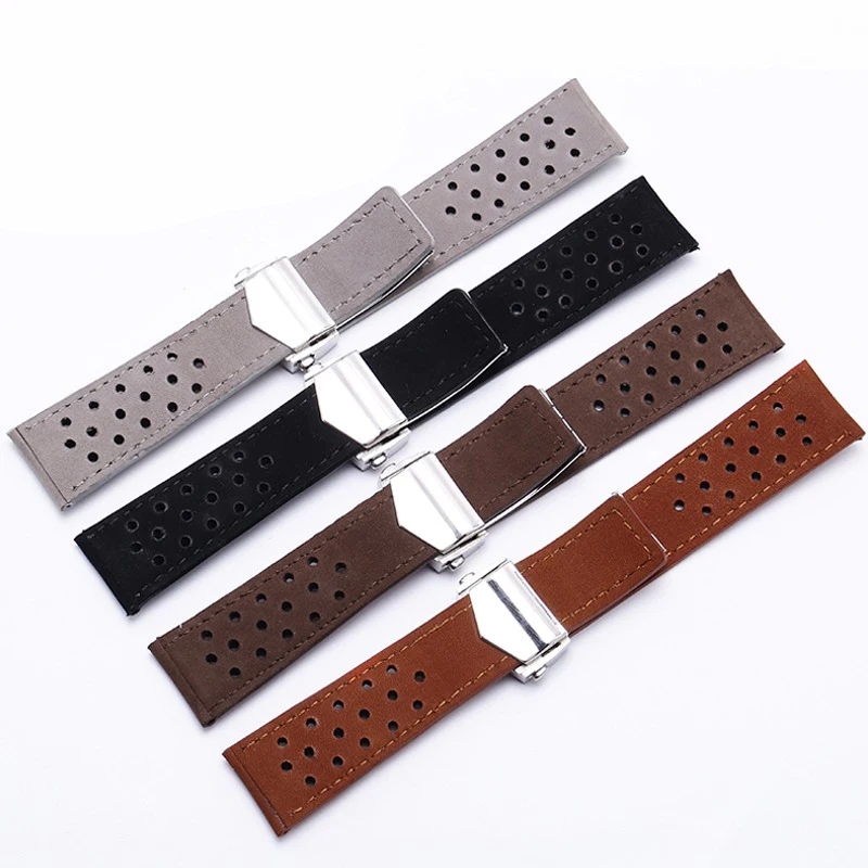 Real Calf Leather Suede Ventilate Watch Strap For Tag Heuer Aquaracer Carrera Watchband MONACO  Bracelet Men 20mm 22mm 24mm