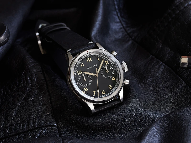 Baltany S5054 Pilot Chrono Quarzuhren, schnelles Zurücksetzen, drehbare Lünette, geriffelte Lünette, Vintage-Retro-Stil, Saphirglas mit Lume – Detail 7