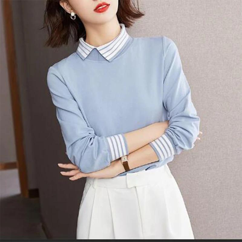 Primavera autunno Patchwork a righe sciolto Casual felpa donna manica lunga semplice tutto-fiammifero maglione Lady Krean Style Pullover Top