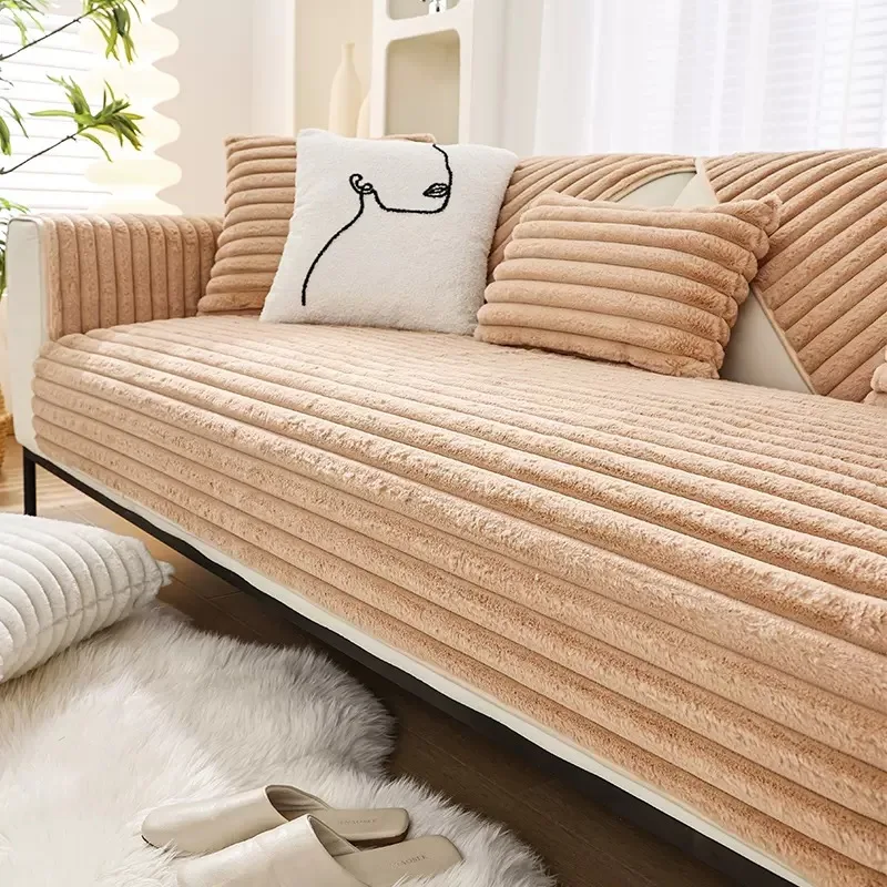 Luxury Super Soft Imitation Rabbit Plush Sofa Towel Winter Warm Thick Fluffy Couch Cover Universal All-inclusive Sofa Slipcover