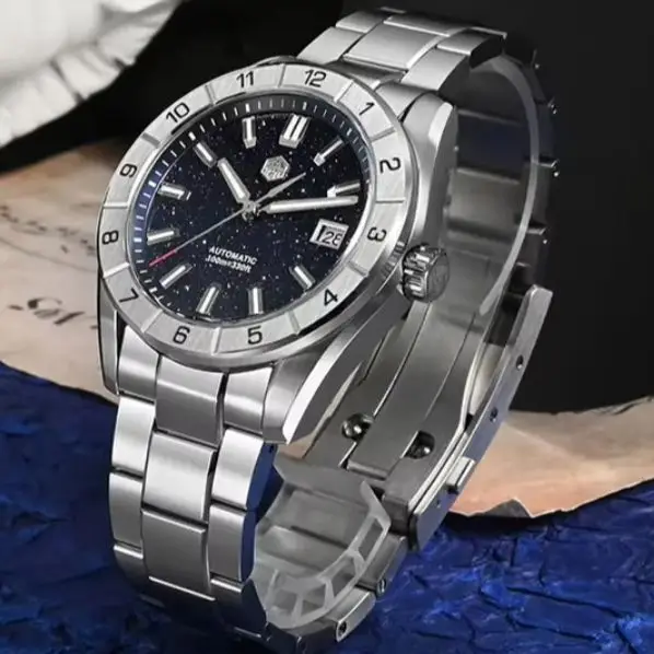San Martin Men Automatic Watch 42mm Mechanical Wristwatch Diver 10Bar Waterproof Luminous Sapphire NH35 Peacock Gemstone Dial