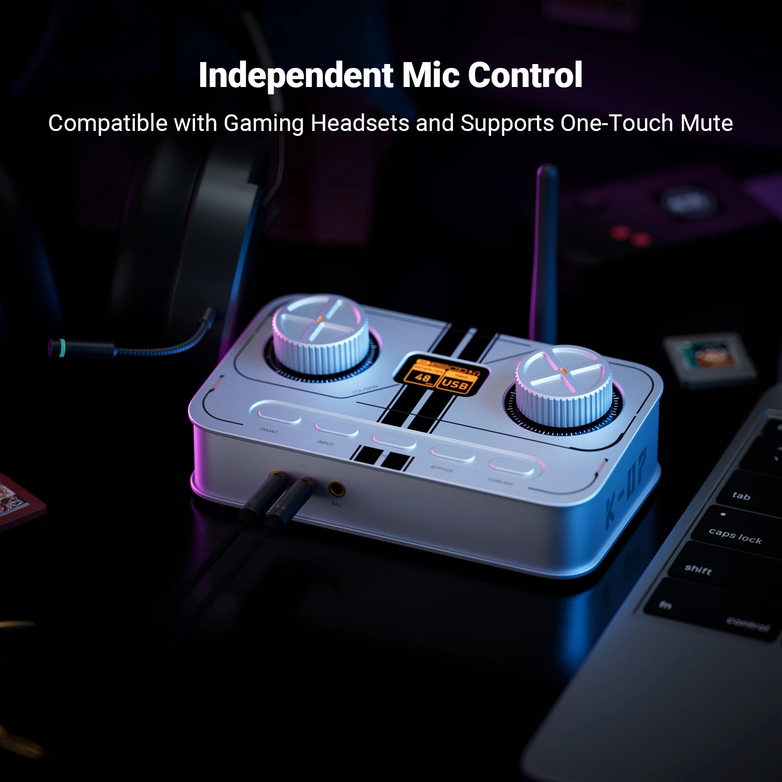 Fosi Audio K7 White Gaming Headphone Amp Bluetooth HiFi Desktop DAC Amplifier for PS5 PC Switch Mic Input 3.5mm/4.4mm output - view 6