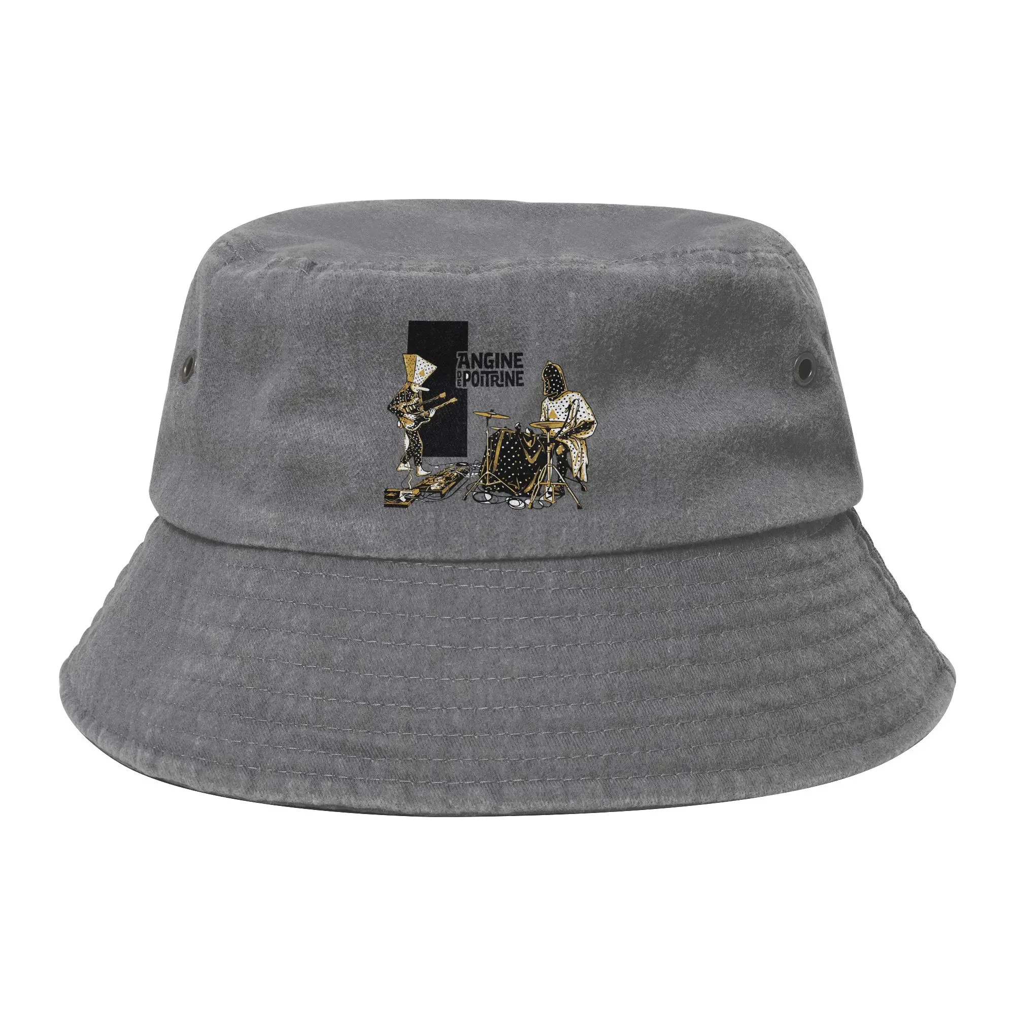 Angine De Poitrine Rock Metal Group Bucket Hat Unisex Distressed Denim Sun Hats  Panama Hat Fishing Fisherman Caps Camping