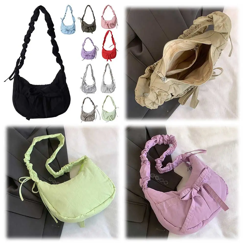 حقيبة كتف نسائية عصرية مع حزام برباط مكشكش وفيونكة حقيبة تحت الإبط غير رسمية بلون سادة حقيبة رافعة لطيفة حقيبة يد يومية للسيدات