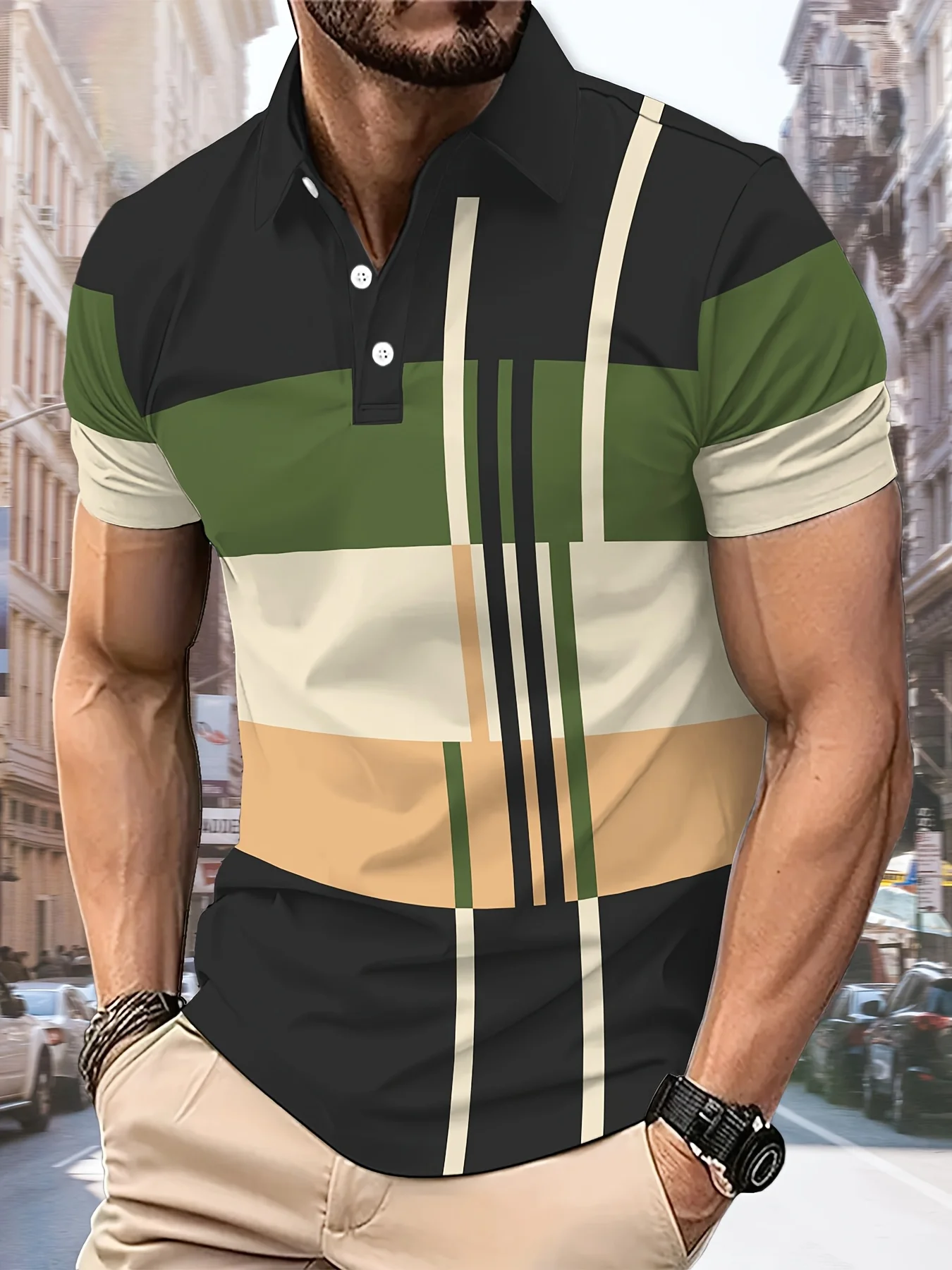 Men's Color Blocking Polo Shirt 3D Printed Outdoor Street Short Sleeve Printed Button Clothing Fashion Design Casual Breathable image 4