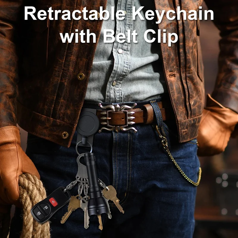 Heavy Duty Retractable Keychain With Belt Clip, 360° Retractable Keychain Heavy Duty With Wire Rope And Key Ring