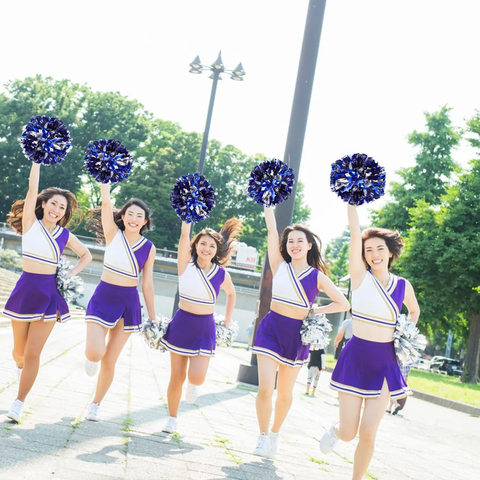 

4Pcs Cheering Pompoms Cheerleader Pom Poms Compact Lightweight Pe Material Eye Catching Colors Easy Ring Design