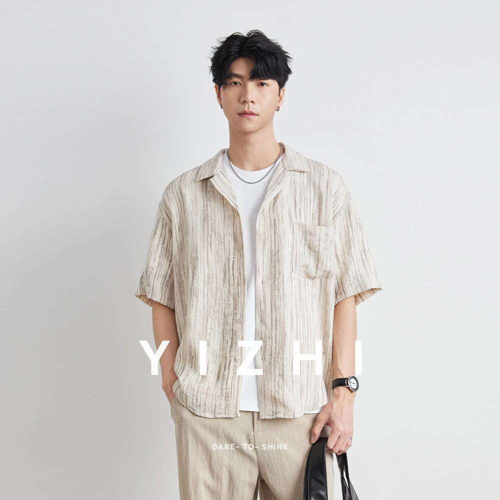 Summer Japanese Retro Short Sleeve Shirt Men's Summer 2025 New Casual Vacation Five-point Sleeve Beach Shirt Tops