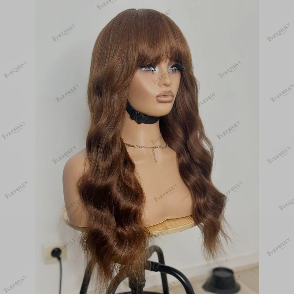 100% Human Hair Light Golden Brown Fringe Style Black Women Lace Wigs 200Density Remy Malaysia Hair 360 Lace Frontal Wigs BW