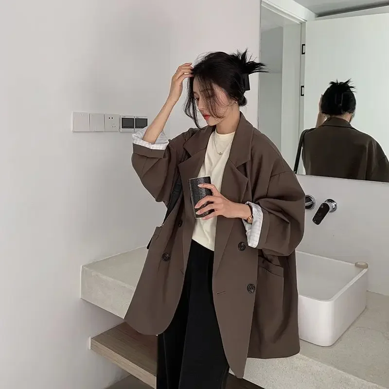 Women Minimalist Solid Outwear Loose Elegant Retro Official Fashion High Street Feminine All-match Spring Comfortable