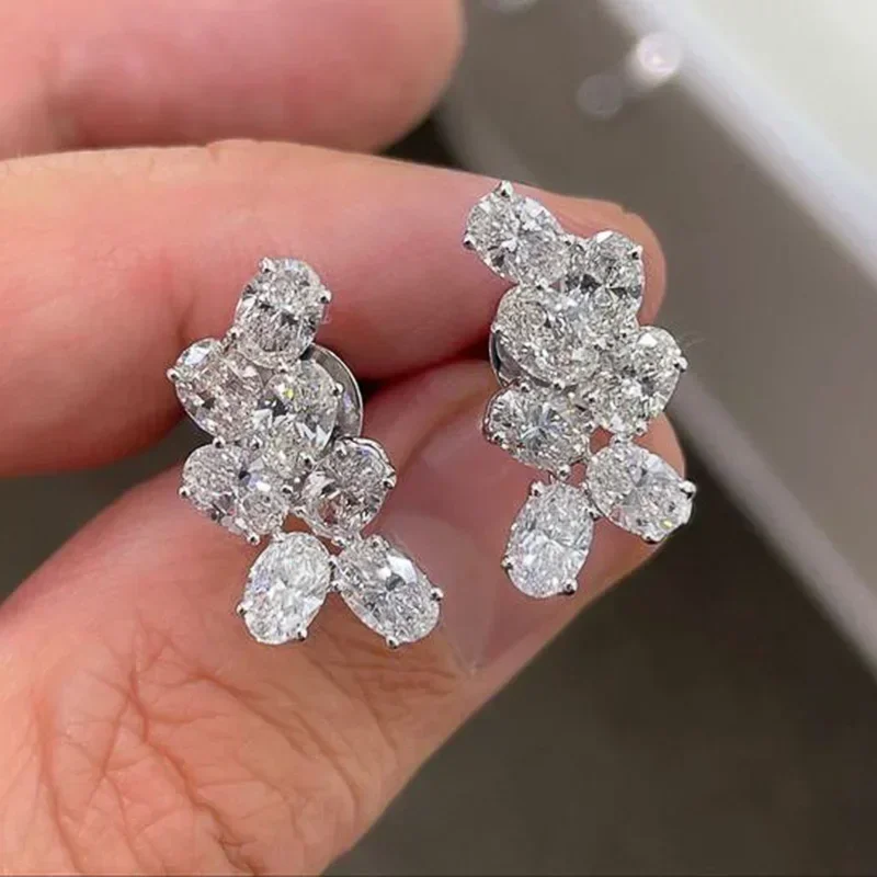 Gorgeous Women's Stud Earrings for Wedding Full Paved Dazzling Oval Cubic Zirconia Fashion Luxury Bridal  Jewelry