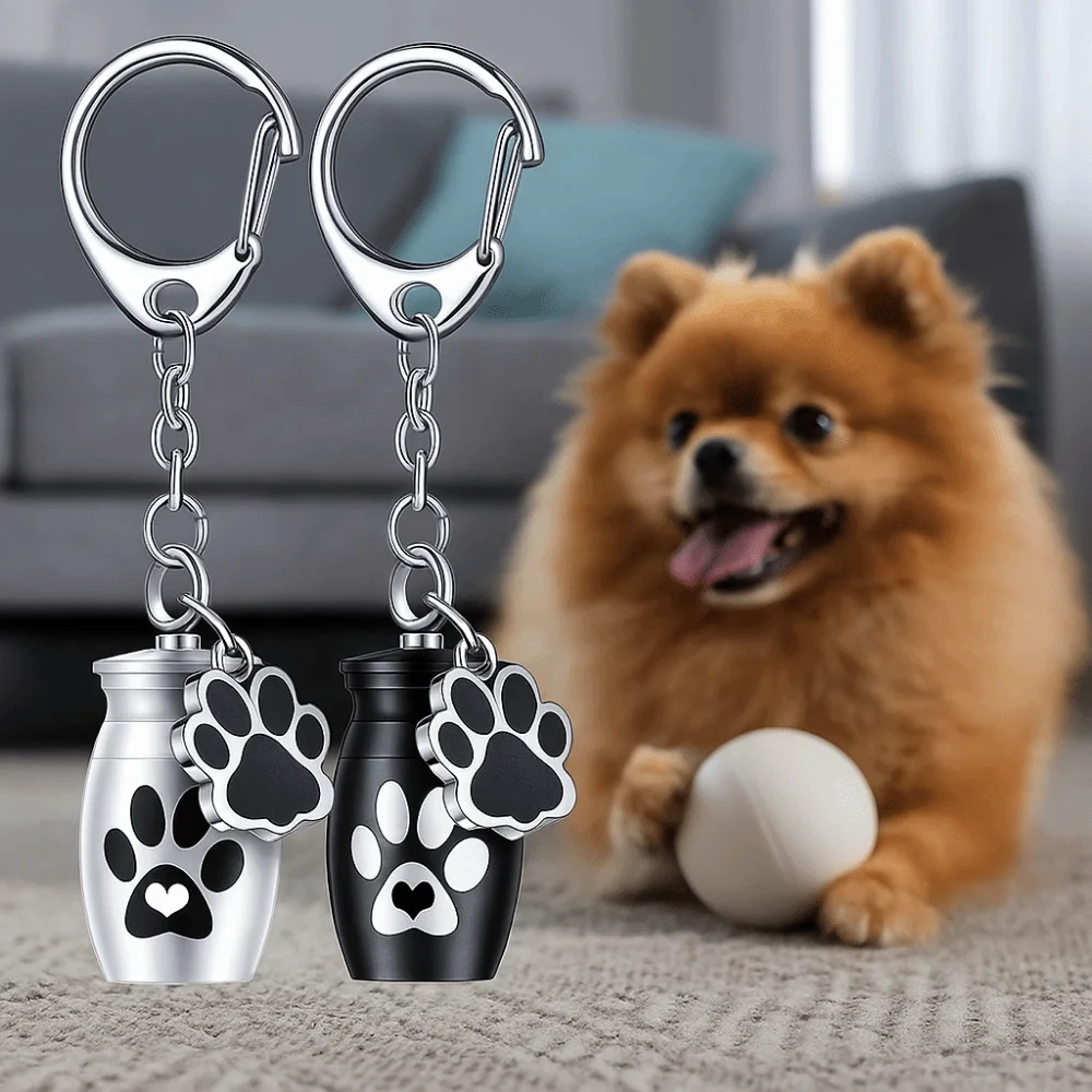

Aluminum Alloy Pet Urns Keychain Paw Print Hanging Cat Dog Ashes Pendant Wear Resistant Waterproof Pet Urn Pendant Memorial