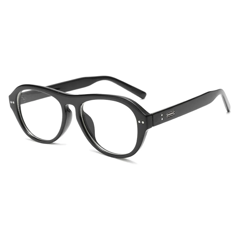 ew Women's Anti Blue Light Optical Lens INS Plain Prescription Lens Fashion Versatile Rivet Black and White Large Frame Glasses