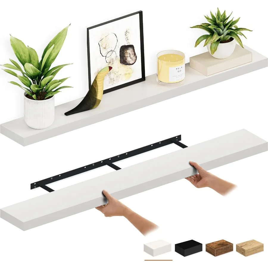 

Floating Shelves 55" Wood Wall Shelf Set of 2 with Invisible Brackets for Bathroom Living Room Bedroom Kitchen Nursery 6" Deep