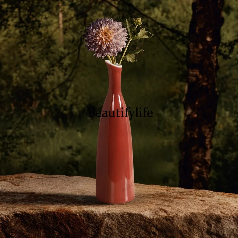 New Chinese vase, special-shaped mouth long-necked flower arrangement, living room entrance flower arrangement ornament