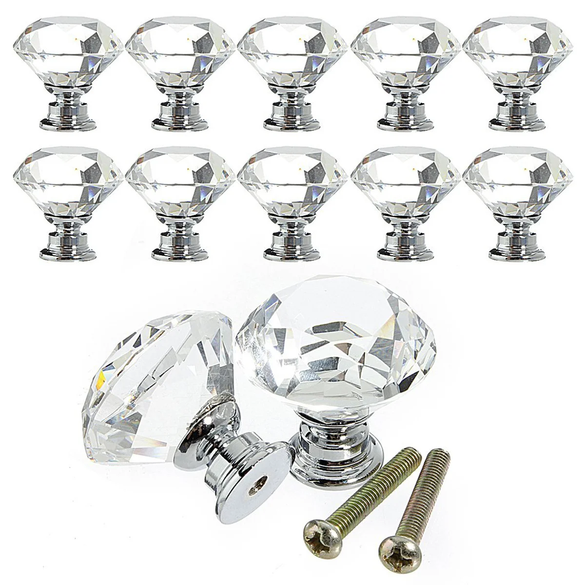 

10 pcs 30Mm Crystal Glass Cabinet Knobs Clear Drawer Handles For Kitchen Cupboard Door Wardrobe Dresser Hardware Fittings