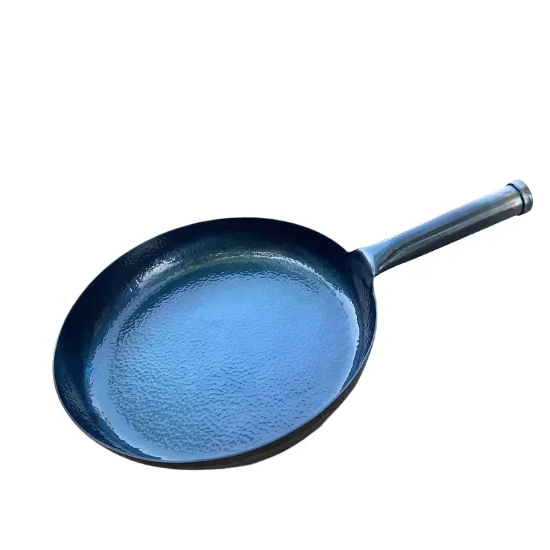 26/28/30cm Iron Frying Pan,Induction Compatible,Chinese Traditional Hammered Pan Blue Cooking Wok Kitchen Cookware