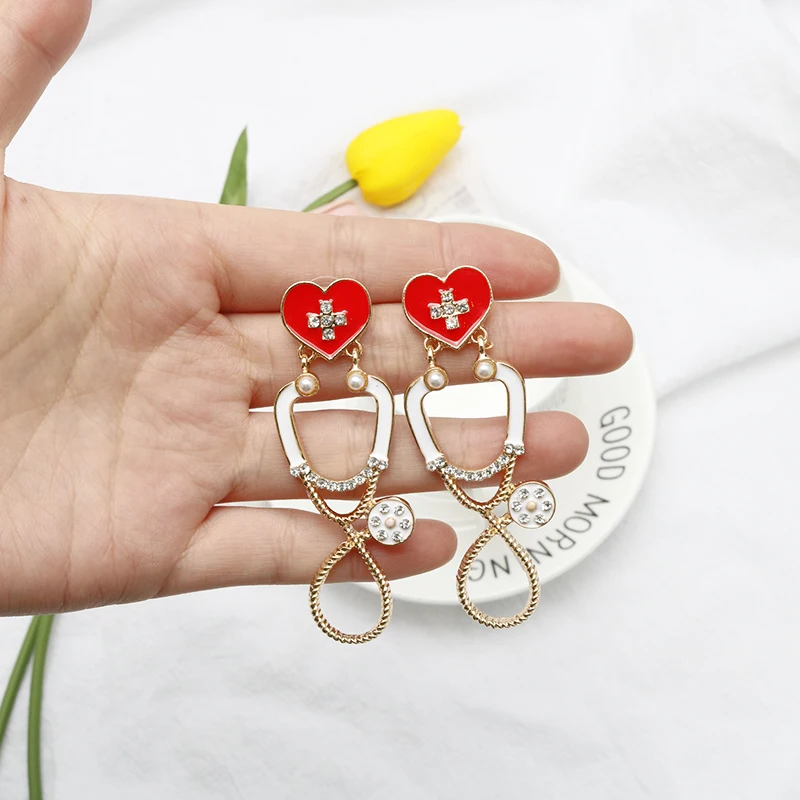 Pendientes de la película Greys Anatomy Thmem, aretes con incrustaciones de diamantes de imitación, colgante con forma de estetoscopio, joyería, regalo de Cosplay, amigos