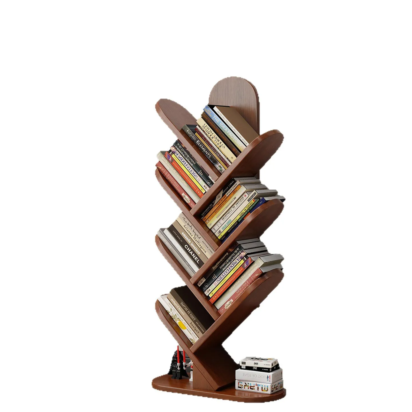 Solid wood bookshelf, tree-shaped large-capacity shelf, floor-to-ceiling against the wall, integrated household children