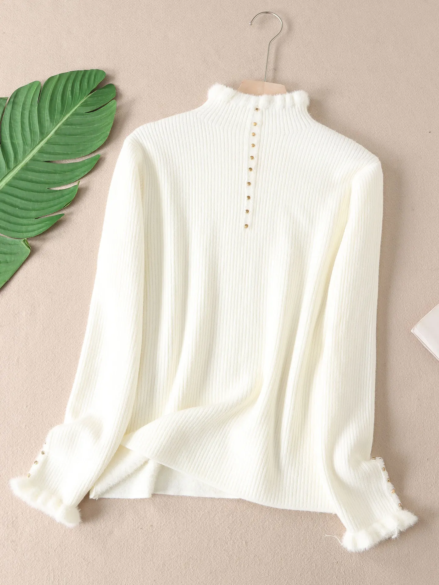 سترة تنحيف ذات ياقة عالية من الدانتيل من Thiened متكاملة للنساء شتوية من Faion Color Blo Base irt محبوكة دافئة L... #3