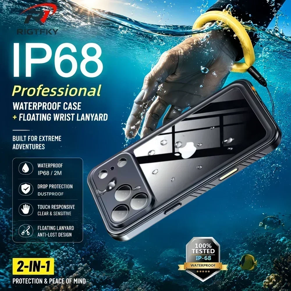 Étui étanche IP68 pour iPhone 17 Air 16 15 14 Plus 13 Pro Max 16E 17E 360 °   Couverture de protection intégrale pour la natation et la plongée