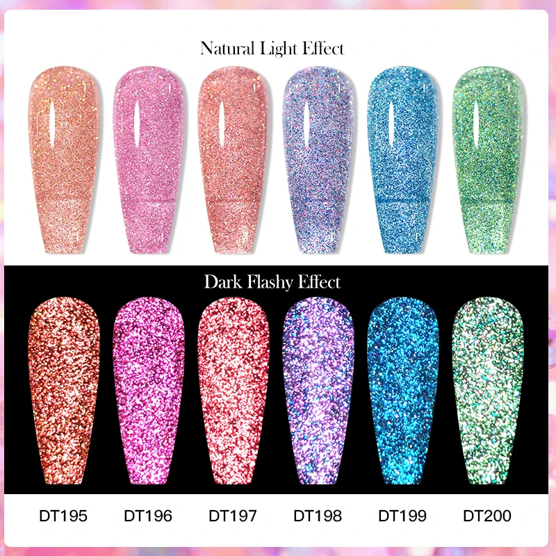 MEET ACROSS 7ml Reflective Glitter Gel Nail Polish Purple Pink Long-Lasting Soak Off Gel For Manicure Nail Supplies DIY Vernis