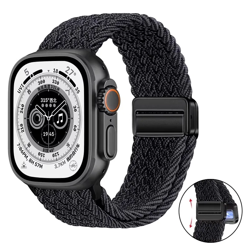 Nylon-Geflochtenes Schlaufenarmband für Apple Watch Ultra 4/3 49mm 12 11 10 46mm 42mm 9 8 7 45/41mm Magnetisches Armband iWatch 6 SE 44/40mm Gürtel – Detail 12