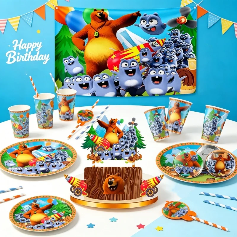 Patrón de Picnic de Grizzly y los Lemmings, Artículos Desechables para Fiestas Temáticas, Reuniones, Celebraciones Navideñas, Disponibles en Múltiples Cantidades
