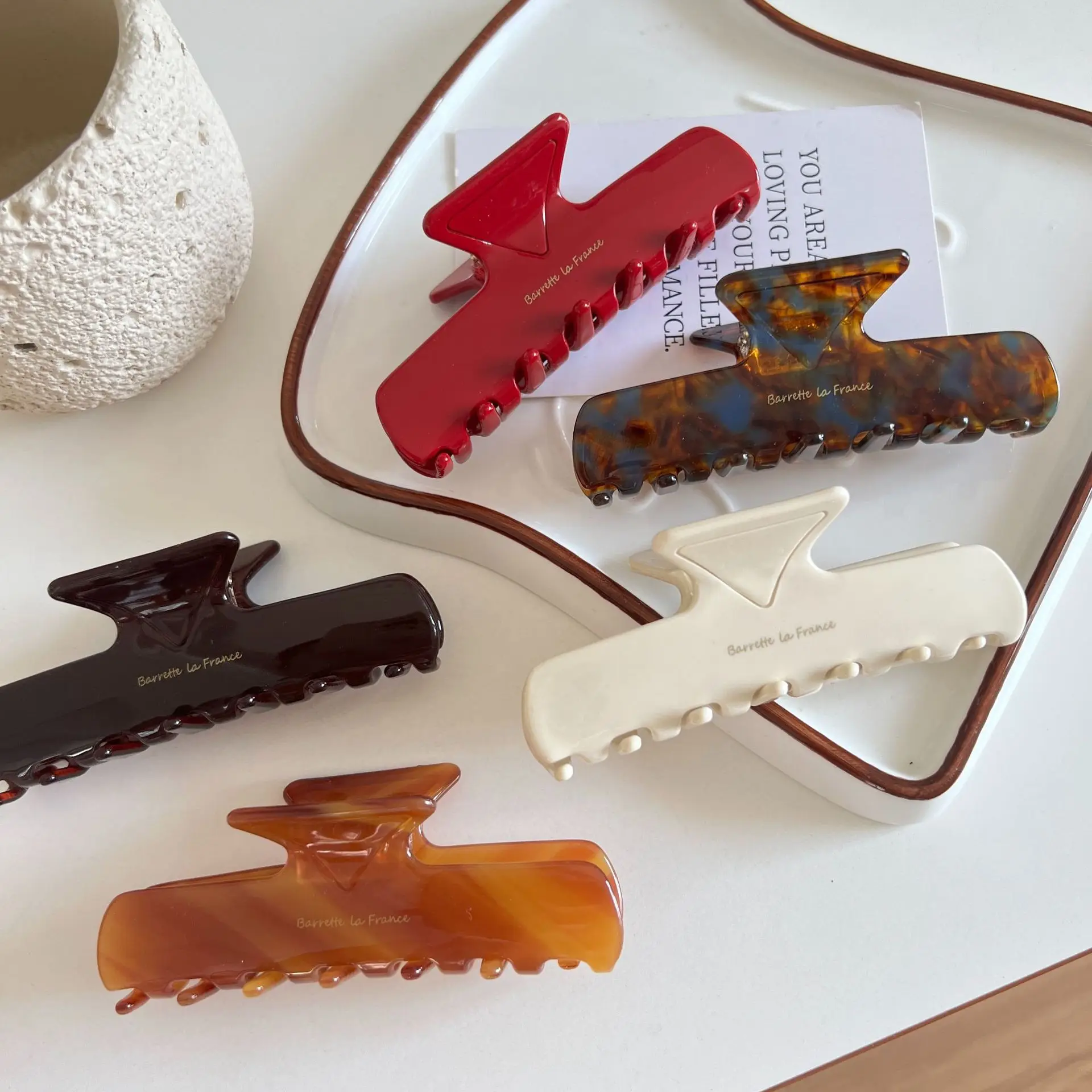 الفرنسية الرجعية تصميم هندسي 10 سنتيمتر مستطيل مشبك شعر بسيط موضة خلات كبيرة القرش كليب إكسسوارات الشعر للفتيات امرأة