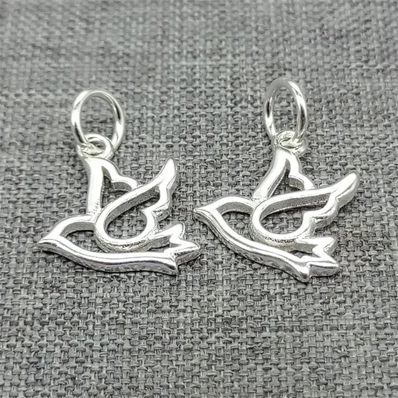 4 Pieces Bird Swallow Charms in 925 Sterling Silver for Bracelet and Necklace Making