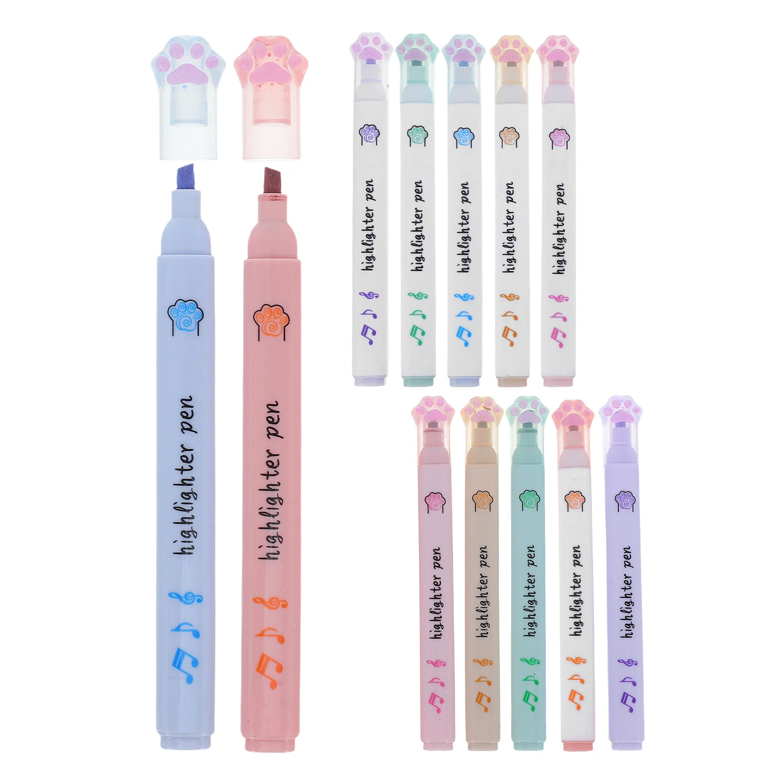 12Pcs Cat Paw Fluorescent Highlighter Markers Multicolor Pastel Pens for Kids Students School Journaling Planner Writing