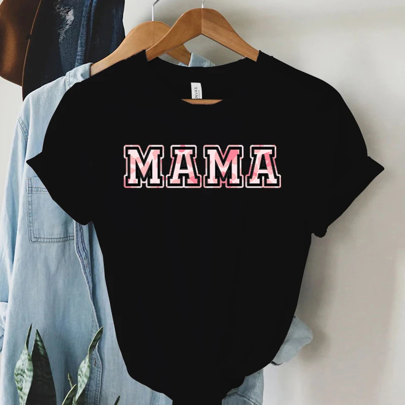 Women Youthful T-shirt Printing Pink Stripe MAMA Shirt Mother’s Tshirt Mother’s Day Gift Short Shirts Casual Y2k Shirt Fashion T