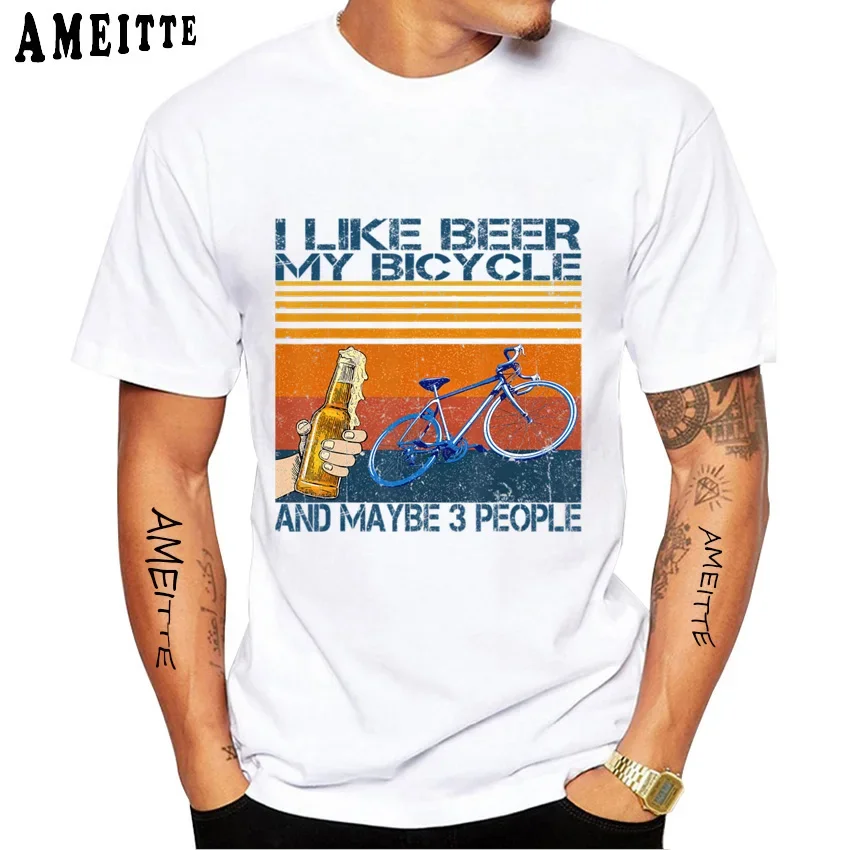 I Like Beer And Cycling T-Shirt Summer Men Short Sleeve Fixed Gear Bike Sport Fan TShirt White Casual Boy Tees Bicycle Art Tops