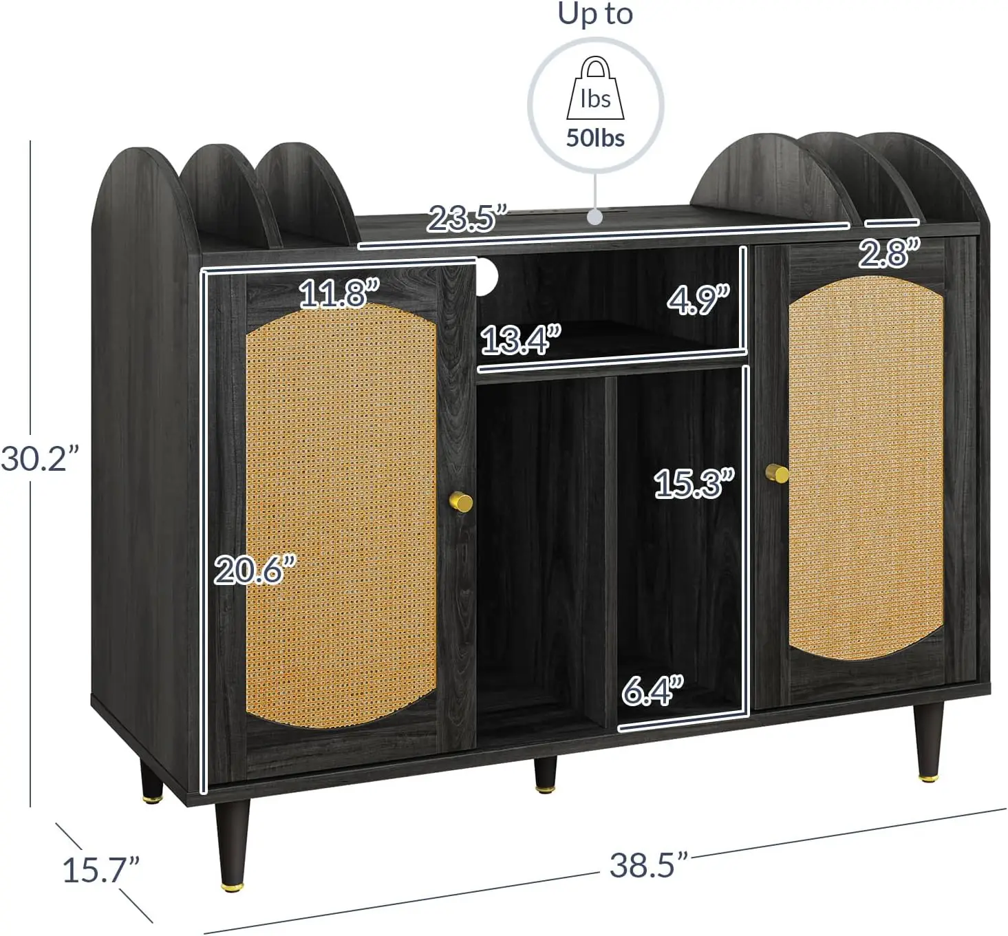 Mid-Century Record Player Stand, Vinyl Record Storage Cabinet Holds up to 350+ Albums, Rattern Decorated Turntable Stand w images - 6