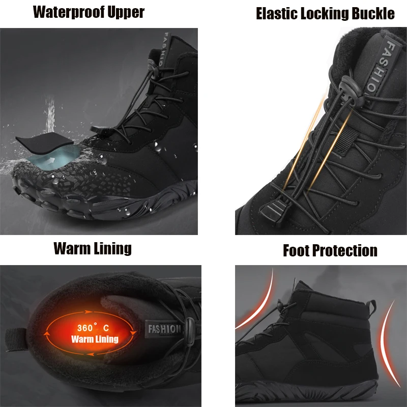 Snow Boots Waterproof Men Winter Shoes Barefoot Ankle Boots 36-46 Couple Snow Shoes Outdoor Hiking Shoes Fur Warm Plush Boots