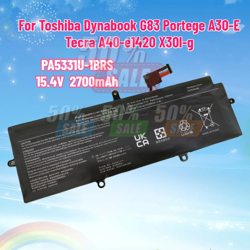 

2700mAh PA5331U-1BRS Laptop Battery for Toshiba Dynabook G83 Portege A30-E Tecra A40-e1420 X30l-g Batteries