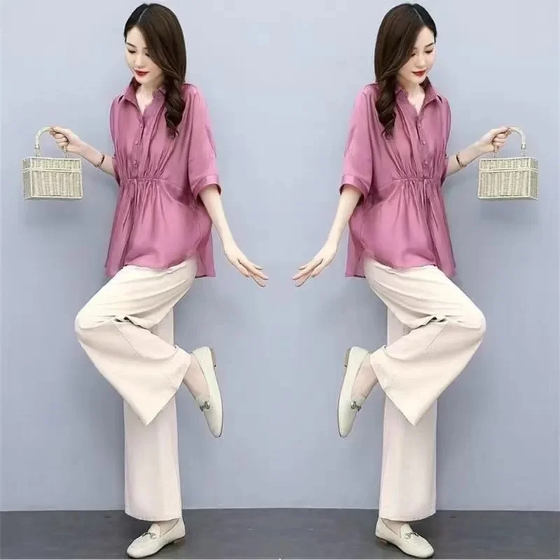 

Set Female 2025 Summer New Suit 2PCS M-5XL Two Piece Women's Wide Short Sleeve Top Printed Ladies Outfit Jacket