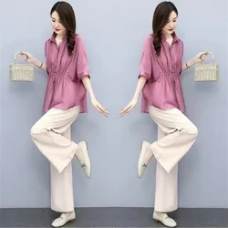 Set Female 2025 Summer New Suit  2PCS M-5XL Two Piece Women's Wide Short Sleeve Top Printed Ladies Outfit Jacket