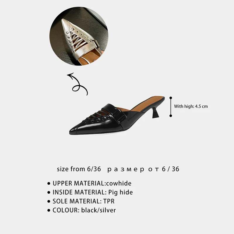 Ods Summer Shoes Woman Sexy Thin Heel Pointed Toe Sandals Patent Leather Women Pumps French Style Mules Spring Autumn Simple