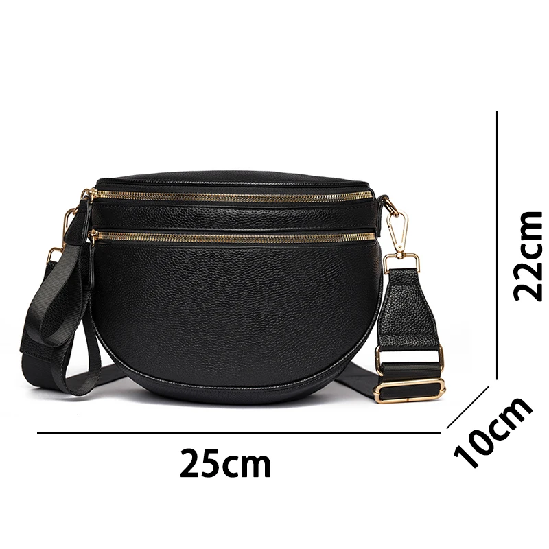 Genuine Leather Women's Bag New 2026 Ele Soft Cowhide Casual Fashion Semi-Circular Wide Oulder Strap Crossbody Bags Sac a Main