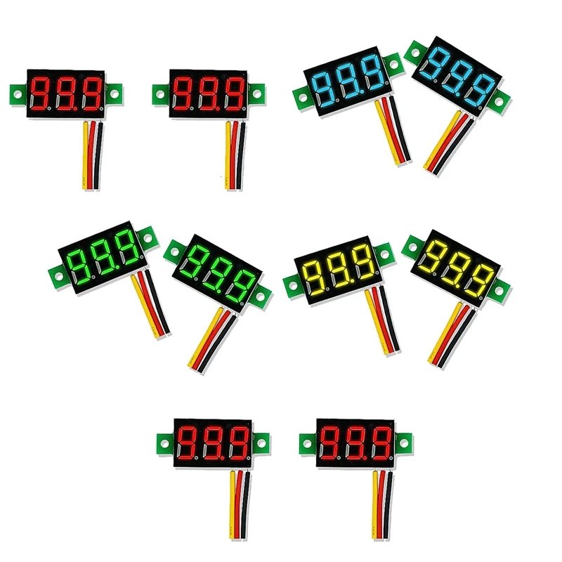 10PCS DC Voltmeter Display 3-Wire DC 0-100V Voltage Tester 0.28 Inch LED Panel 4 Colors Combined Mini