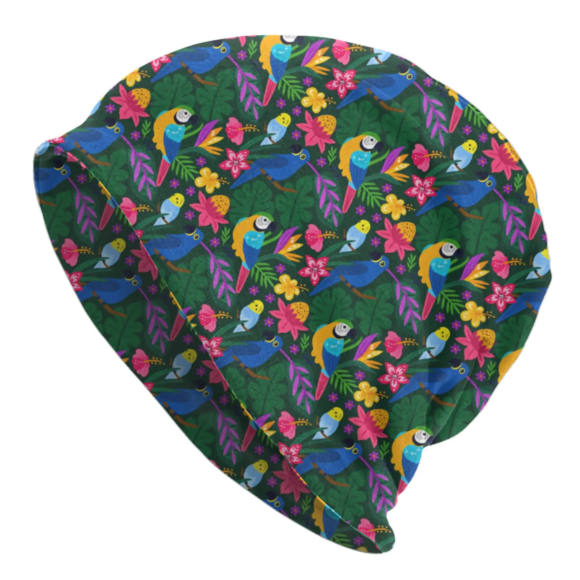 Parrot Tropical Animal Botanical Flowers Skullies Beanies Caps Men Women Unisex Trend Winter Warm Knitted Hat Adult  Bonnet Hats